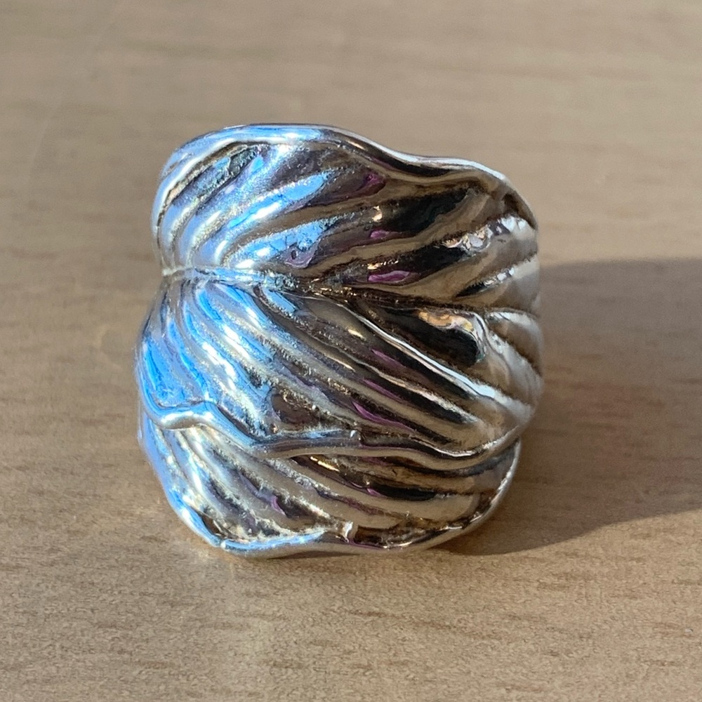 VINTAGE LARGE LEAF DESIGN WIDE BAND RING 925 STERLING SILVER MADE IN ISRAEL
